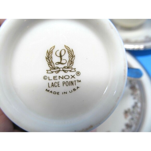 Lenox Lace Point Cups And Saucers Set Of 3  Excellent Condition - Picture 7 of 7